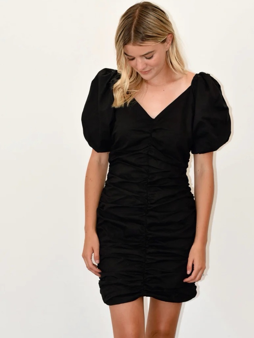 NWOT H&M Ruched Puff-sleeved Mini Wrap Dress